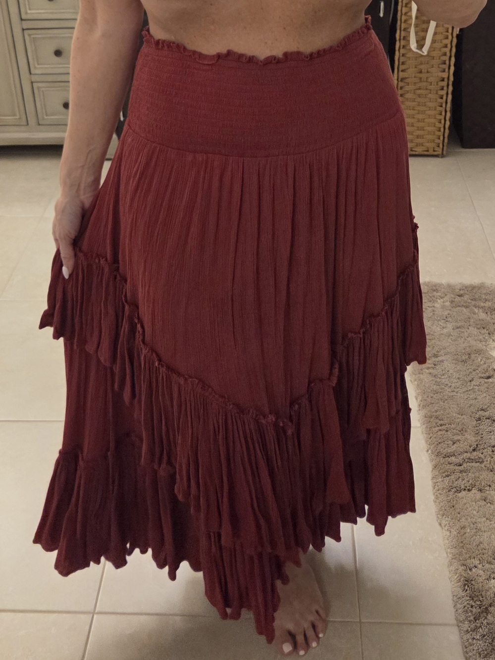 Free People Layered Convertible Ruffle Maxi Skirt - Deep Red Wine - Picture 2 of 6